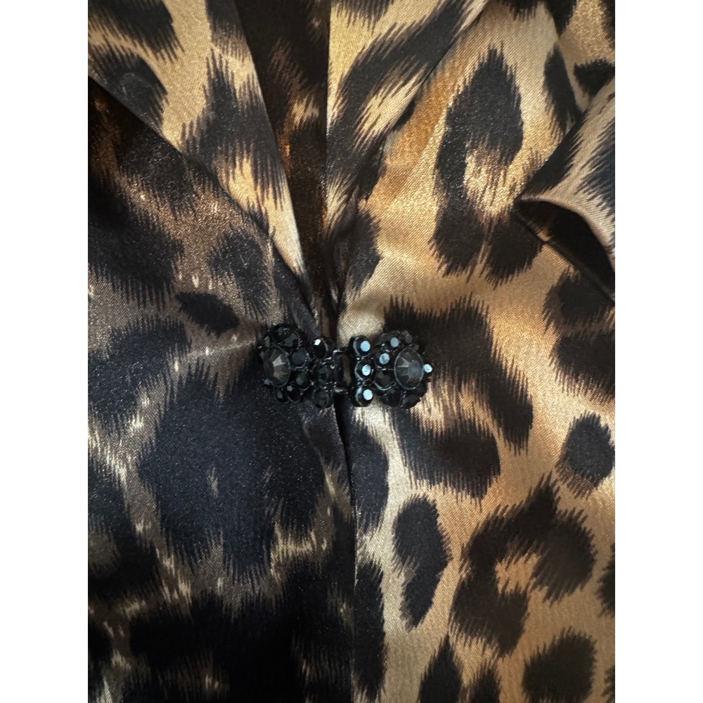 Vintage 90s Y2K Alex Evenings Glam Mob Wife Leopard Print Ruffle Jacket Set L - Picture 2 of 8